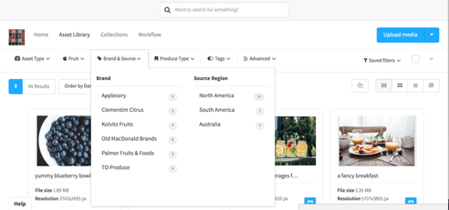 Bynder facets example taxonomy filters