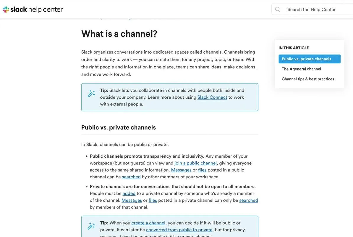 Technical writing slack helpcenter