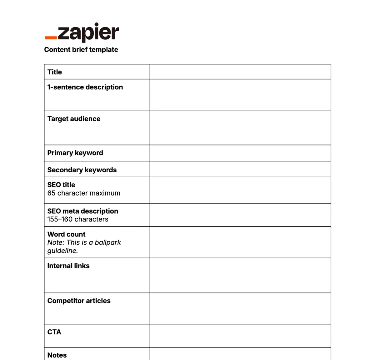 Zapier creative brief template