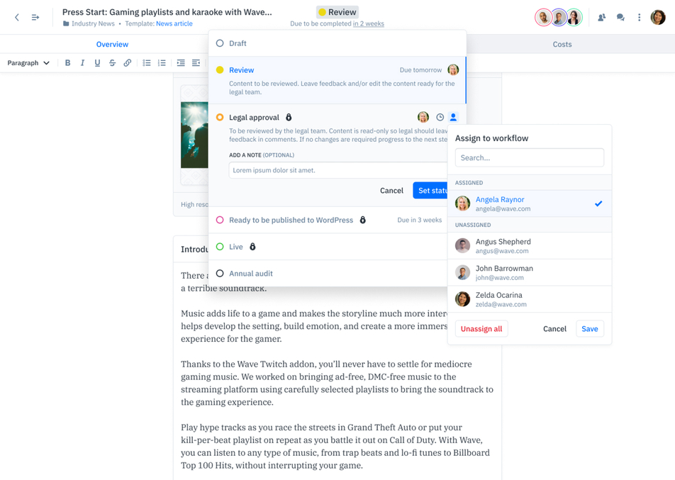 Content workflow features overview