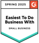 Badge G2 Easiest To Do Business With Small Business Spring 2025