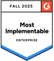 Badge G2 Most Implementable Enterprise Fall 2025