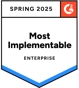 Badge G2 Most Implementable Enterprise Spring 2025