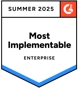 Badge G2 Most Implementable Enterprise Summer 2025