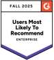 Badge G2 Users Most Likely To Recommend Enterprise Fall 2025