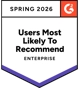 Badge G2 Users Most Likely To Recommend Enterprise Spring 2026